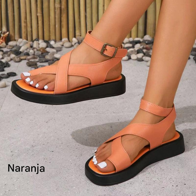 Damessandalen met verstelbare enkel en kruisgesp