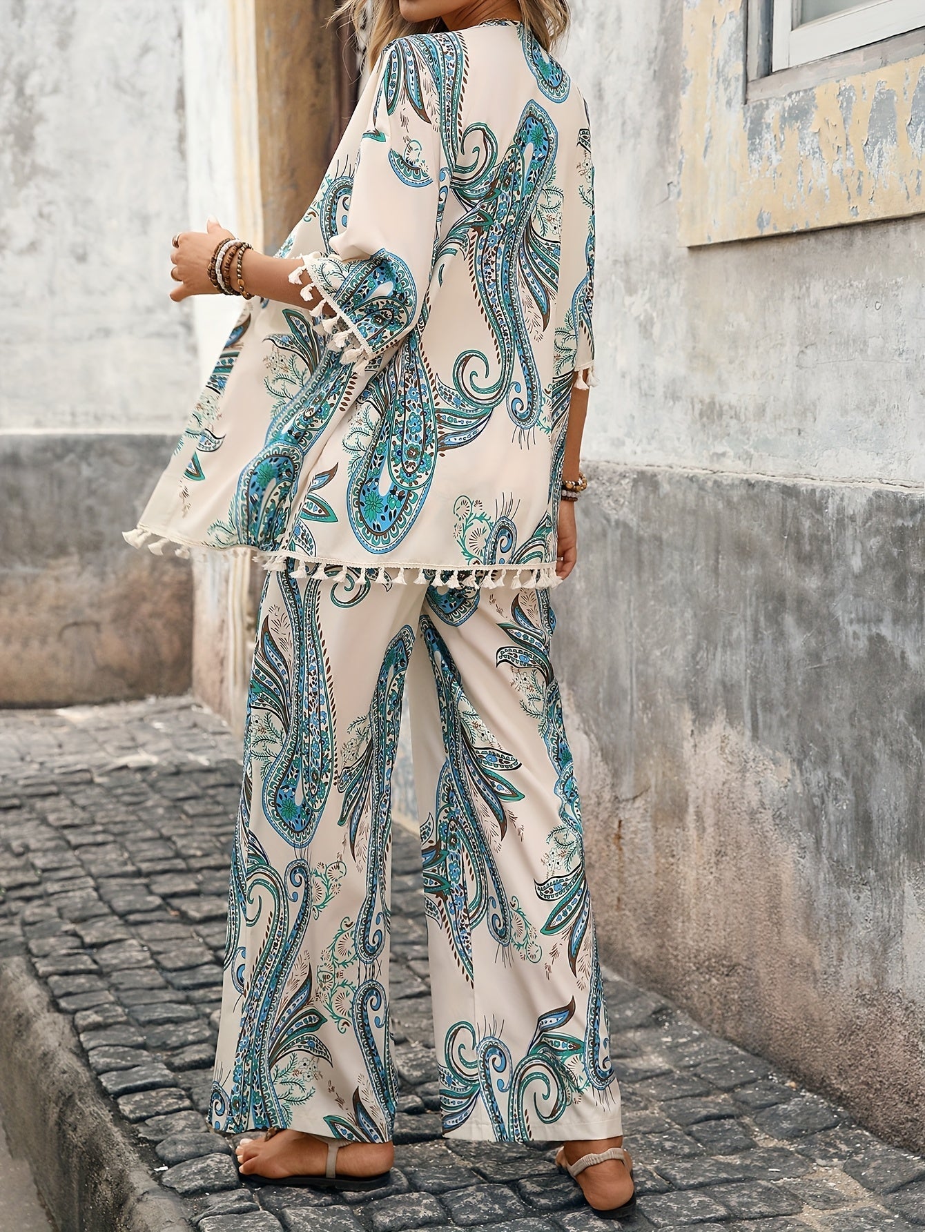 Lana | Tropische Kimono Set met Brede Pijpen