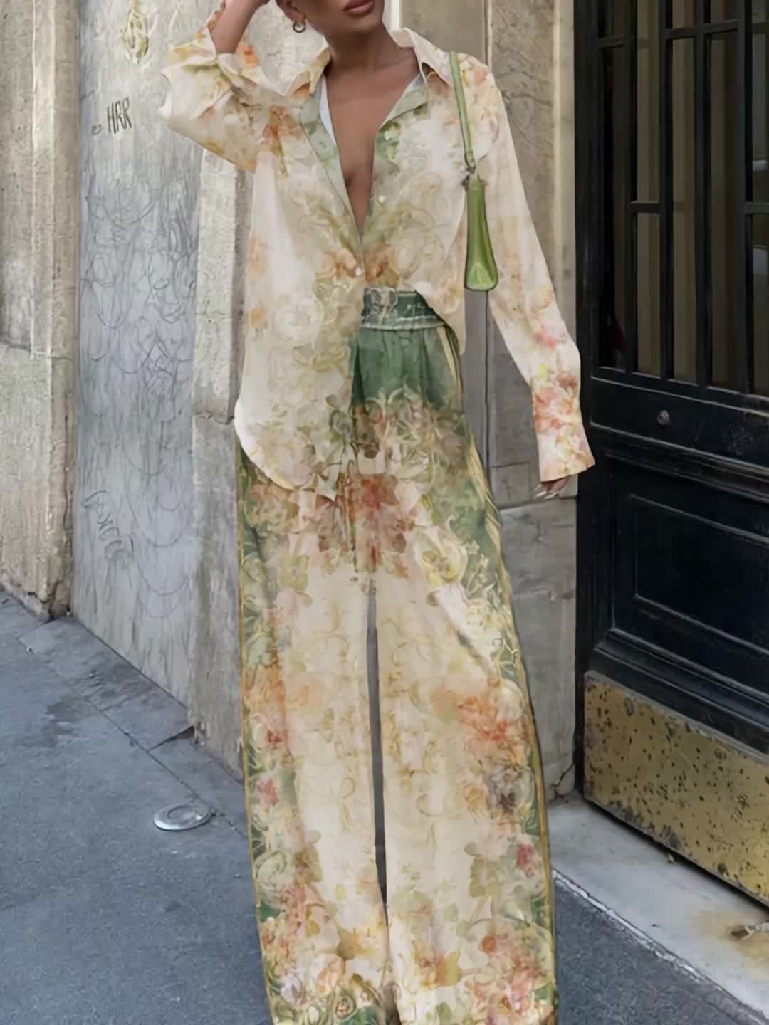 Luna | Chic Print Top & Elastic Waist Pants Set