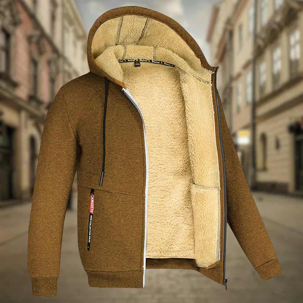 Fleece hoodie voor heren, comfortabel en warm voor de herfst.