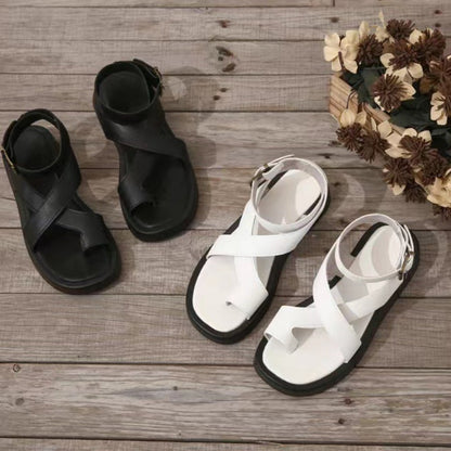 Damessandalen met verstelbare enkel en kruisgesp