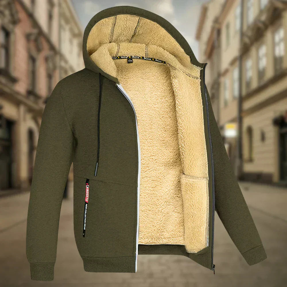 Fleece hoodie voor heren, comfortabel en warm voor de herfst.