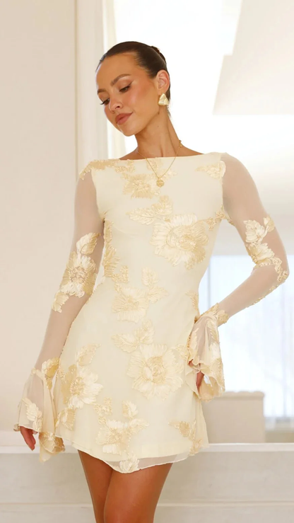 Nova | Rugloze Mini Jurk met Bloemenprint