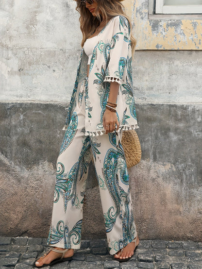 Lana | Tropische Kimono Set met Brede Pijpen