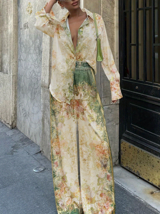 Luna | Chic Print Top & Elastic Waist Pants Set