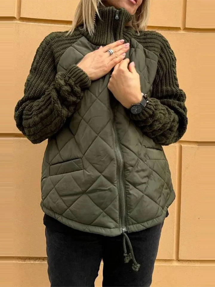 Casual patchworkjack van katoen met rits, comfortabel voor de herfst