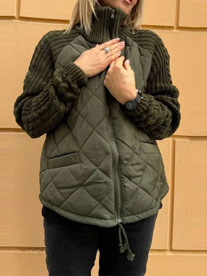 Casual patchworkjack van katoen met rits, comfortabel voor de herfst