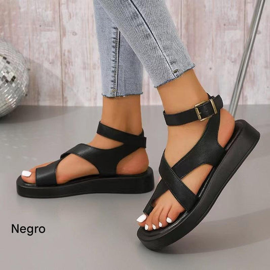 Damessandalen met verstelbare enkel en kruisgesp