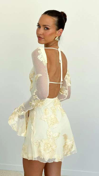 Nova | Rugloze Mini Jurk met Bloemenprint