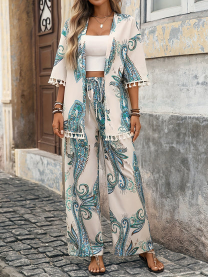 Lana | Tropische Kimono Set met Brede Pijpen