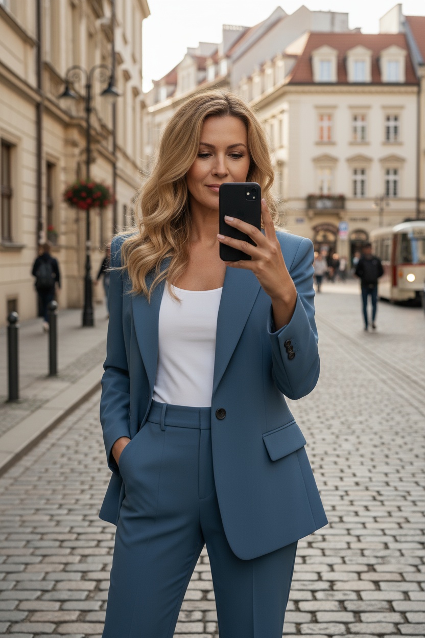 Tijdloze tweedelige outfit van comfortabele stof voor de herfst